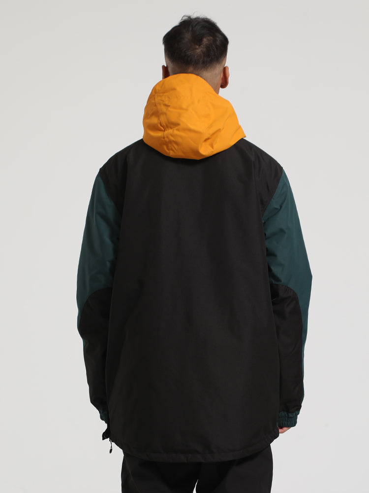 Men's Black & Green Insulated Color-Block Kangaroo Pocket Ski Anorak Snow Anoraks Secondary image