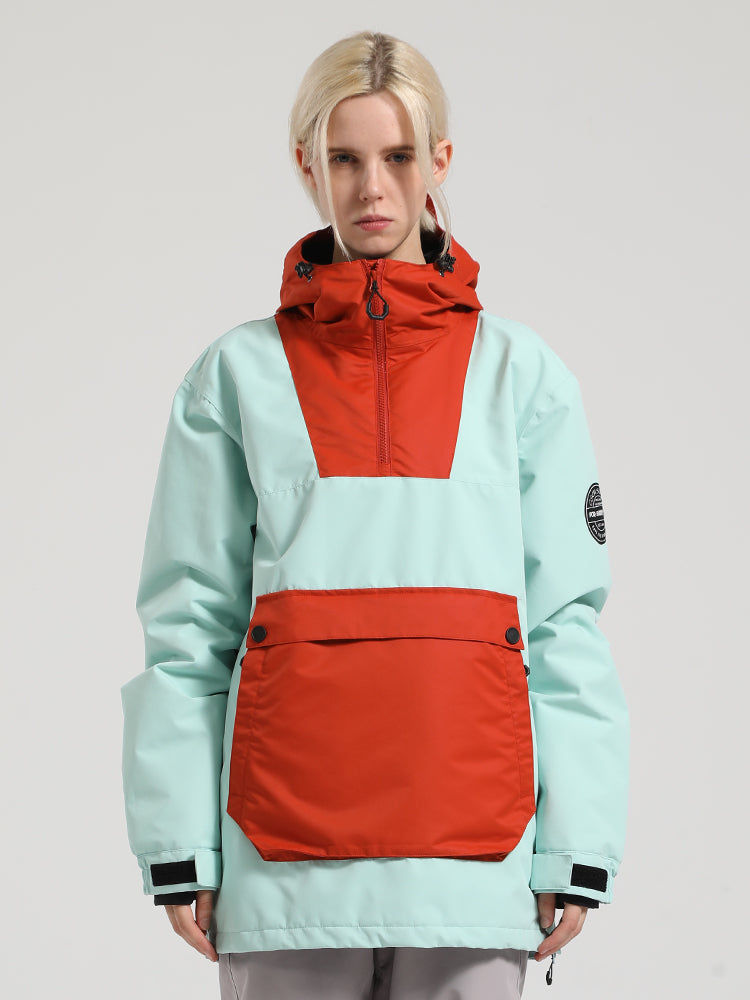 Women's Red & Teal Kangaroo Pocket Patchwork Ski Anorak Snow Anoraks Main image