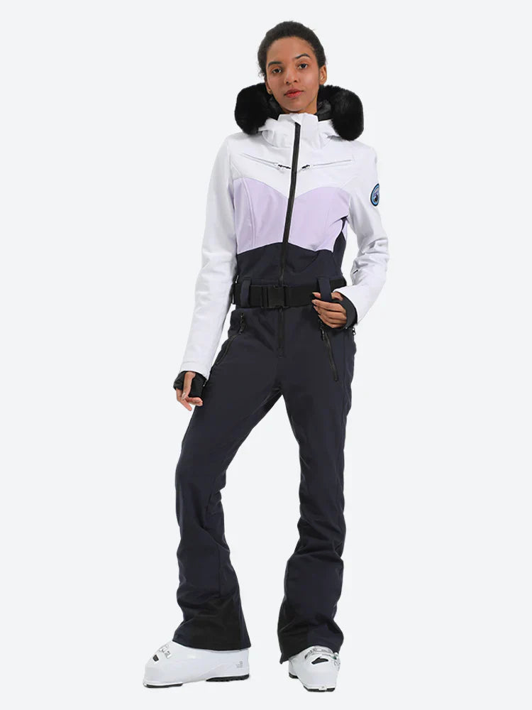 Women's Orange & Pink Waist-Defining Insulated Waterproof Ski Suits One-Piece Snowboard Suit