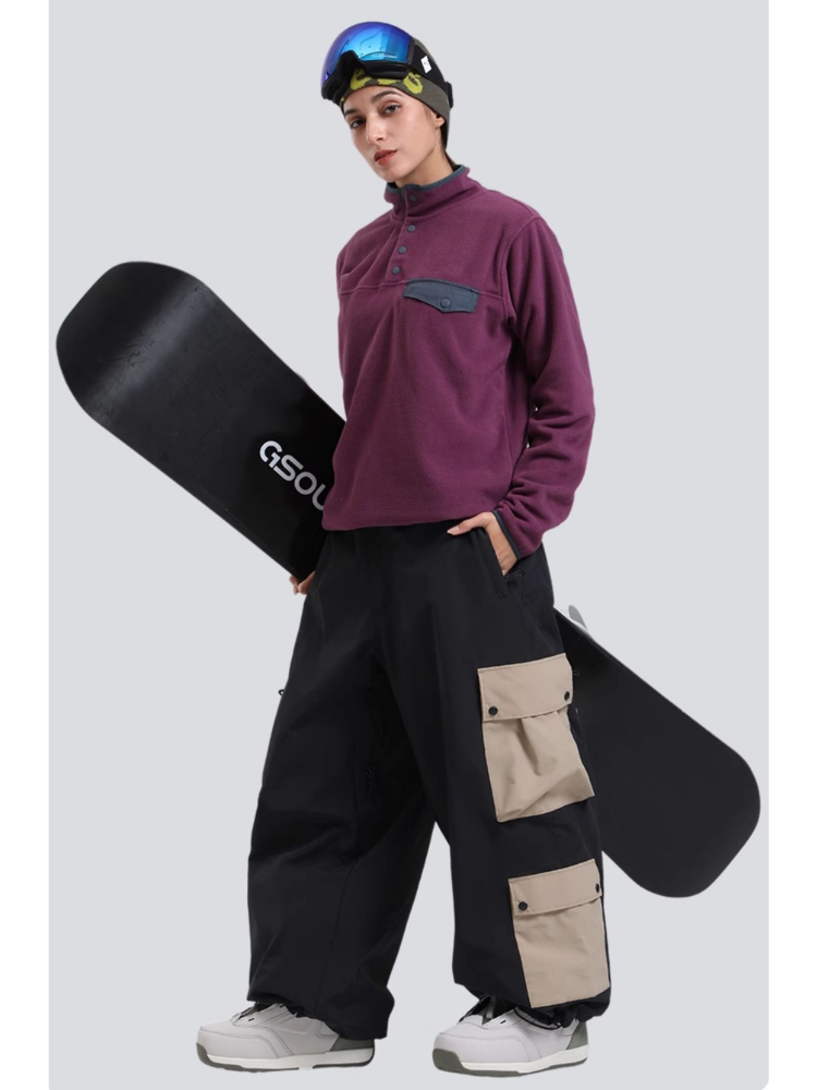 Women's Baggy Snowboard Pants Color Block Double Cargo Snow Pants