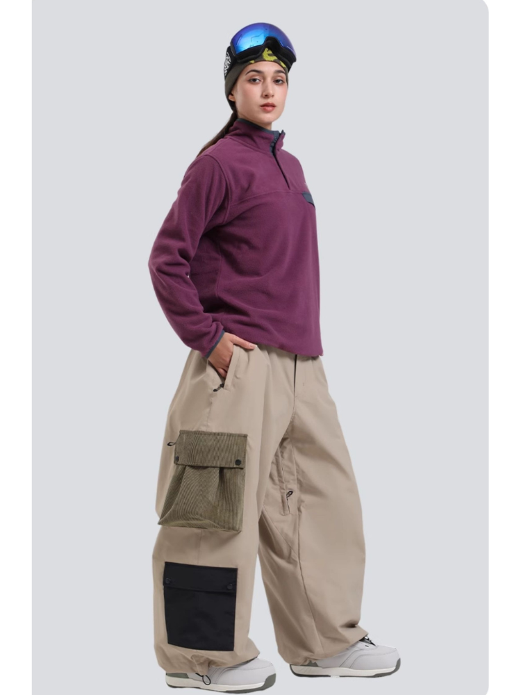 Women's Baggy Snowboard Pants Color Block Double Cargo Snow Pants