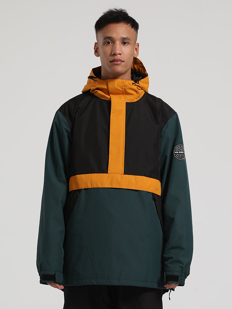 Men's Black & Green Insulated Color-Block Kangaroo Pocket Ski Anorak Snow Anoraks Main image