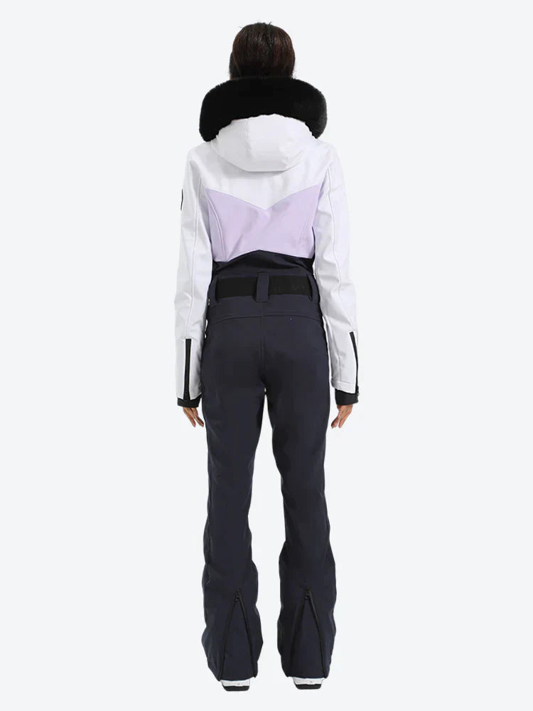 Women's Lavender & Navy Waist-Defining Insulated Waterproof Ski Suits One-Piece Snowboard Suit