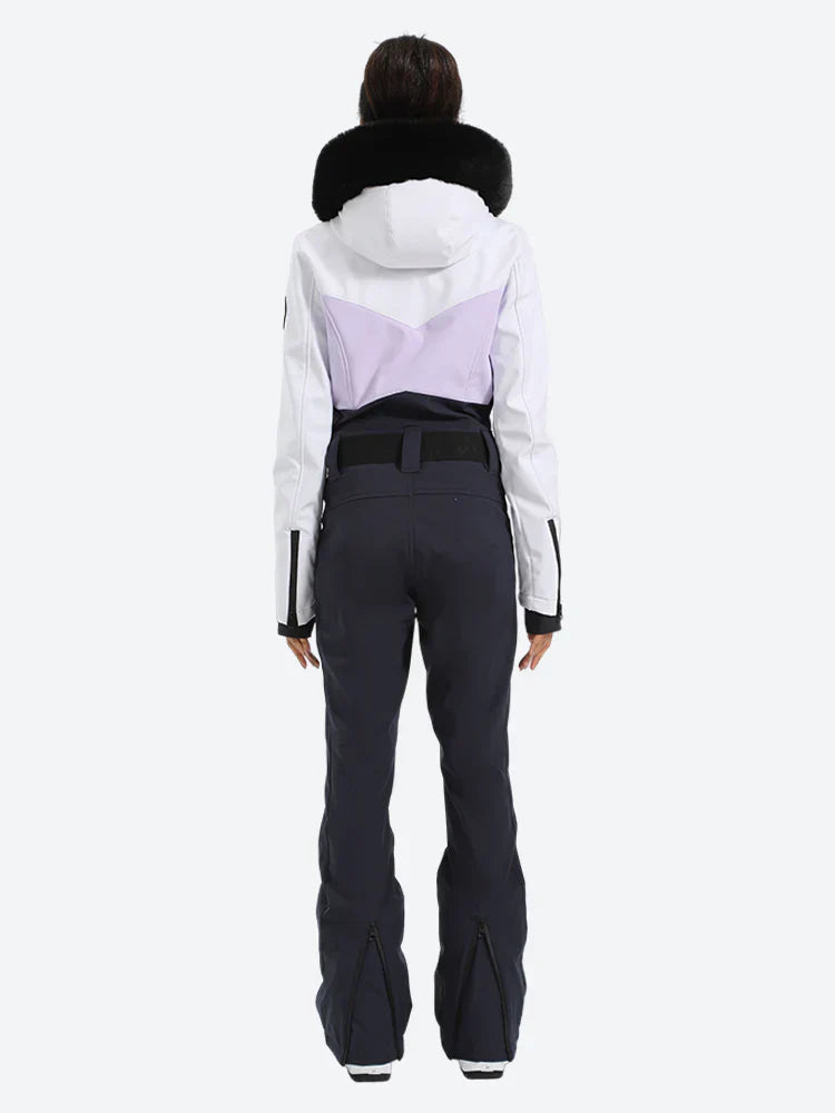 Women's Orange & Pink Waist-Defining Insulated Waterproof Ski Suits One-Piece Snowboard Suit