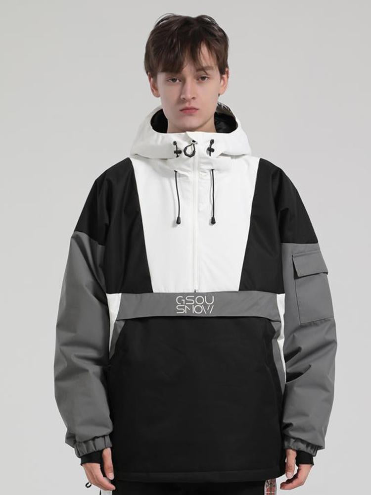 Men's White & Black Baggy Kangaroo Pocket Waterproof Ski Anorak Snowboard Anoraks
