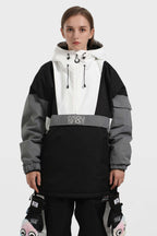 Women's White & Black Baggy Kangaroo Pocket Waterproof Ski Anorak Snowboard Anoraks