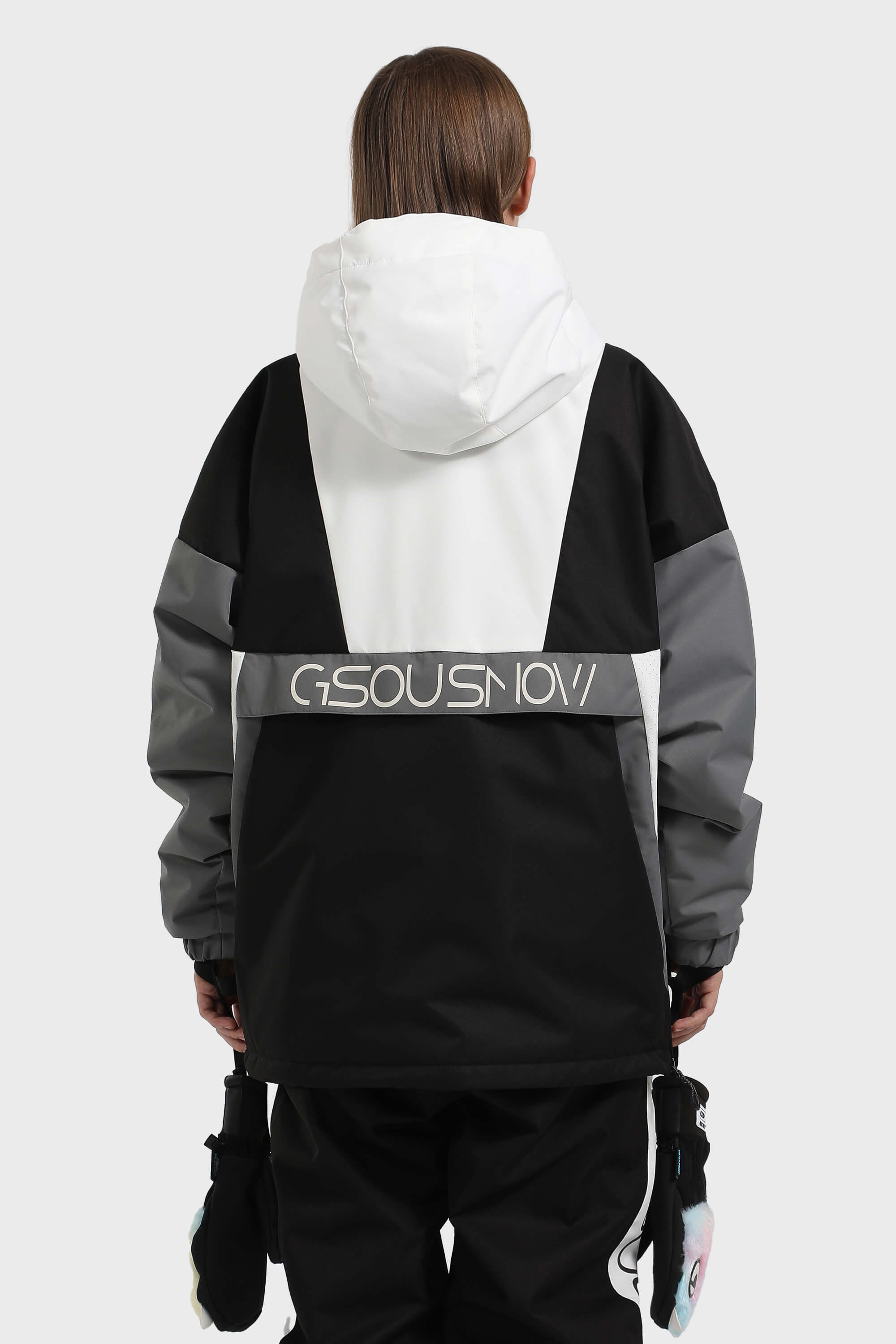 Women's Black & White Baggy Kangaroo Pocket Waterproof Ski Anorak Snowboard Anoraks Secondary image