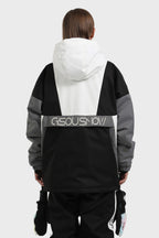 Women's Black & White Baggy Kangaroo Pocket Waterproof Ski Anorak Snowboard Anoraks