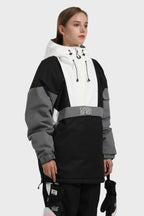 Women's White & Black Baggy Kangaroo Pocket Waterproof Ski Anorak Snowboard Anoraks