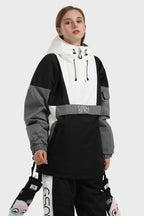 Women's Black & White Baggy Kangaroo Pocket Waterproof Ski Anorak Snowboard Anoraks