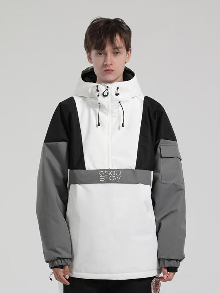 Men's White & Black Baggy Kangaroo Pocket Waterproof Ski Anorak Snowboard Anoraks Main image