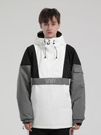 Men's White & Black Baggy Kangaroo Pocket Waterproof Ski Anorak Snowboard Anoraks