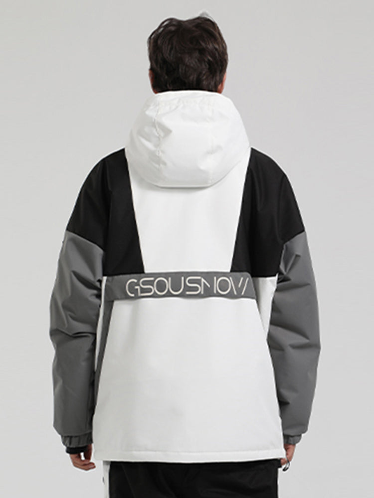Men's White & Black Baggy Kangaroo Pocket Waterproof Ski Anorak Snowboard Anoraks
