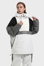 Women's White & Black Baggy Kangaroo Pocket Waterproof Ski Anorak Snowboard Anoraks