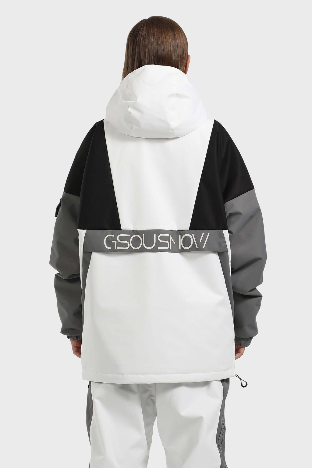 Women's White & Black Baggy Kangaroo Pocket Waterproof Ski Anorak Snowboard Anoraks