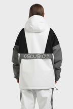 Women's White & Black Baggy Kangaroo Pocket Waterproof Ski Anorak Snowboard Anoraks