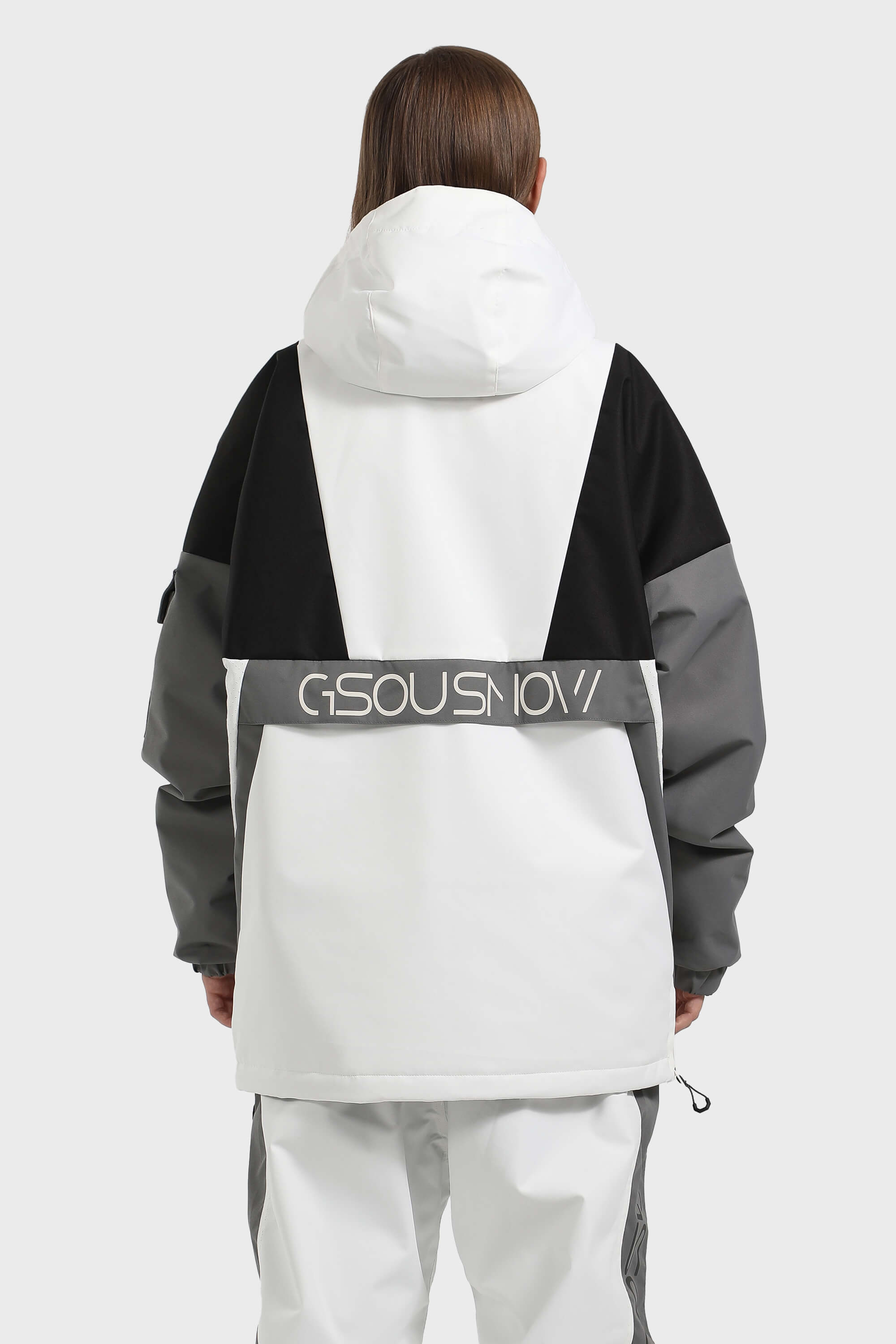 Women's Black & White Baggy Kangaroo Pocket Waterproof Ski Anorak Snowboard Anoraks