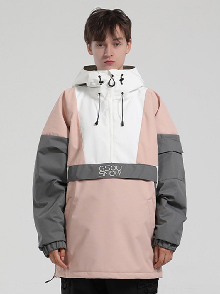 Men's White & Black Baggy Kangaroo Pocket Waterproof Ski Anorak Snowboard Anoraks