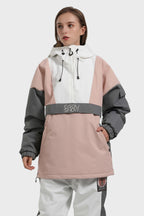 Women's White & Black Baggy Kangaroo Pocket Waterproof Ski Anorak Snowboard Anoraks