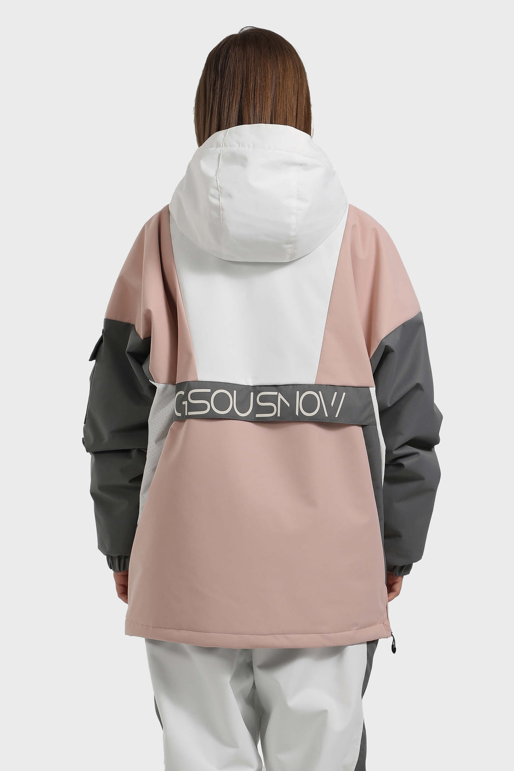 Women's White & Black Baggy Kangaroo Pocket Waterproof Ski Anorak Snowboard Anoraks