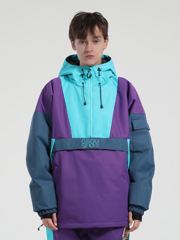Men's White & Black Baggy Kangaroo Pocket Waterproof Ski Anorak Snowboard Anoraks
