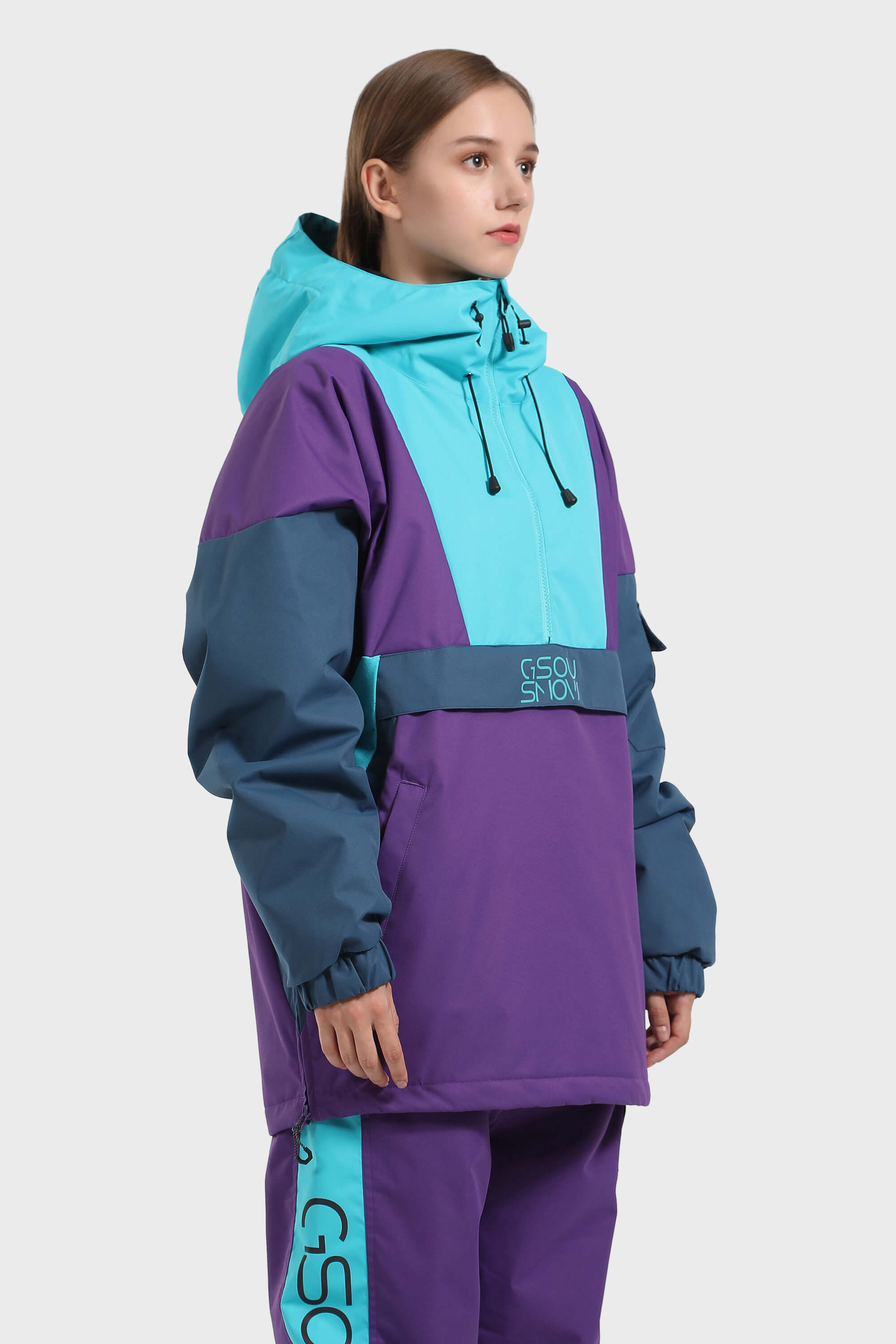 Women's Black & White Baggy Kangaroo Pocket Waterproof Ski Anorak Snowboard Anoraks