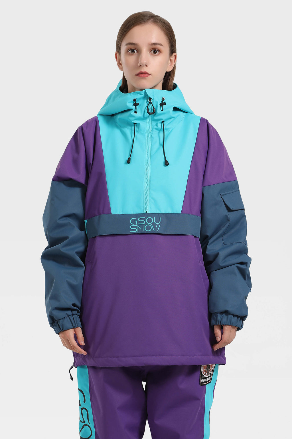 Women's White & Black Baggy Kangaroo Pocket Waterproof Ski Anorak Snowboard Anoraks
