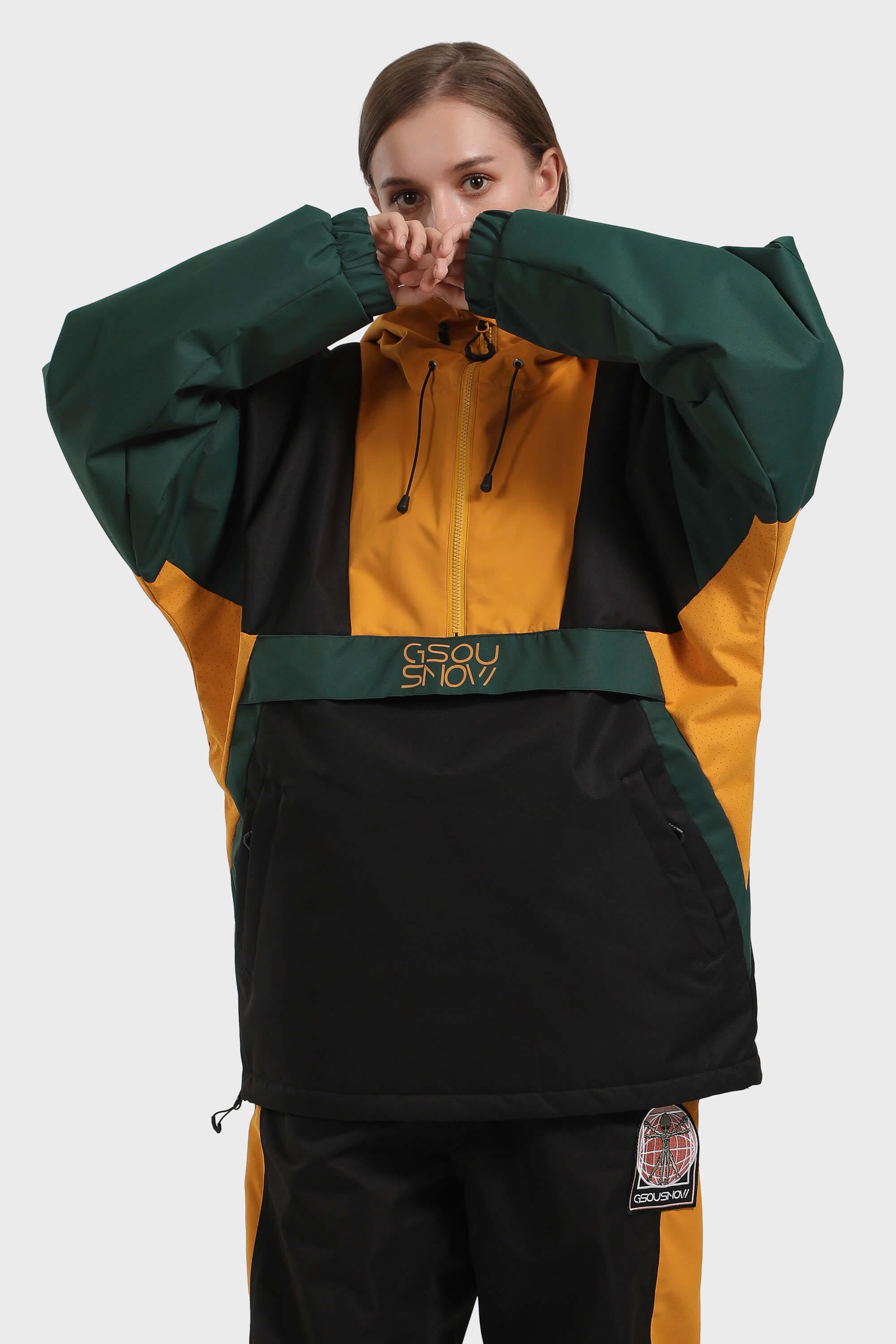 Women's White & Black Baggy Kangaroo Pocket Waterproof Ski Anorak Snowboard Anoraks