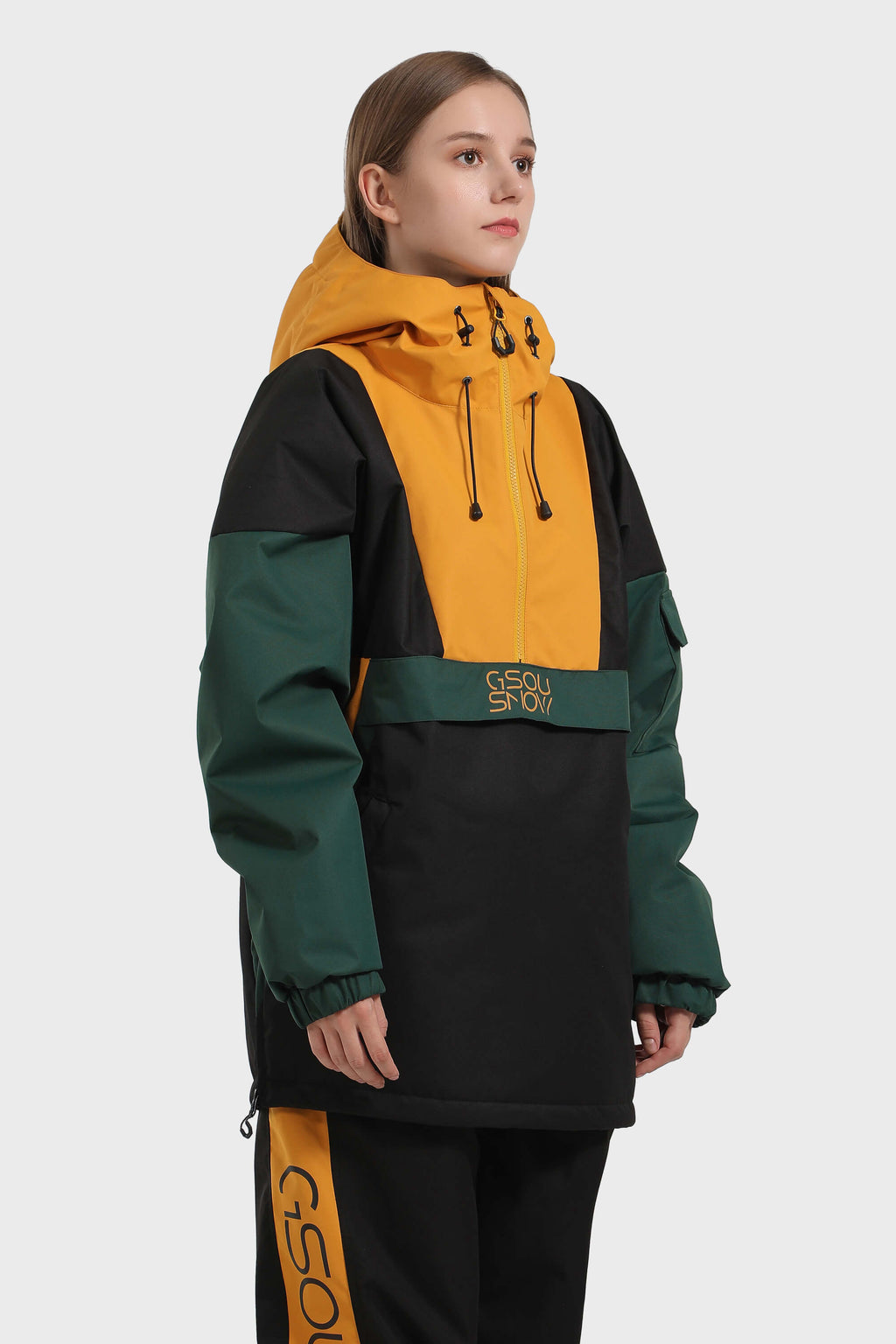 Women's White & Black Baggy Kangaroo Pocket Waterproof Ski Anorak Snowboard Anoraks
