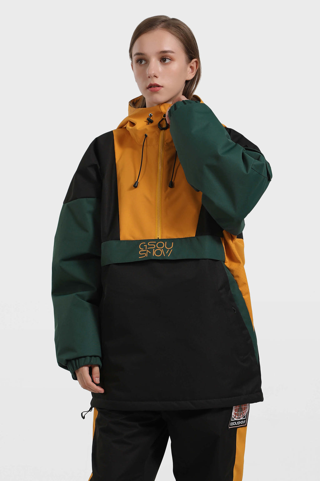 Women's Black & White Baggy Kangaroo Pocket Waterproof Ski Anorak Snowboard Anoraks