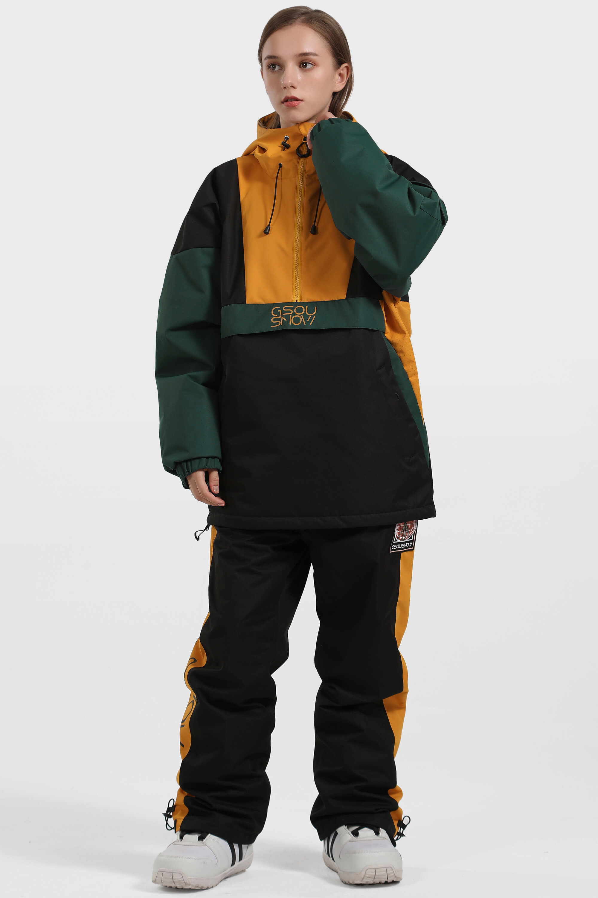 Women's White & Black Baggy Kangaroo Pocket Waterproof Ski Anorak Snowboard Anoraks