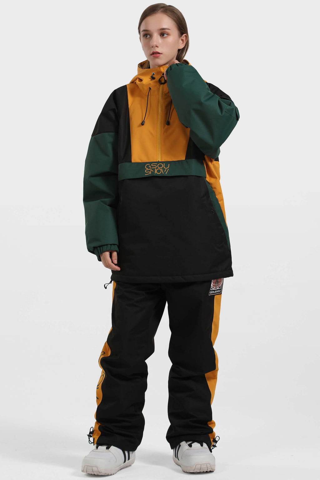 Women's Black & White Baggy Kangaroo Pocket Waterproof Ski Anorak Snowboard Anoraks