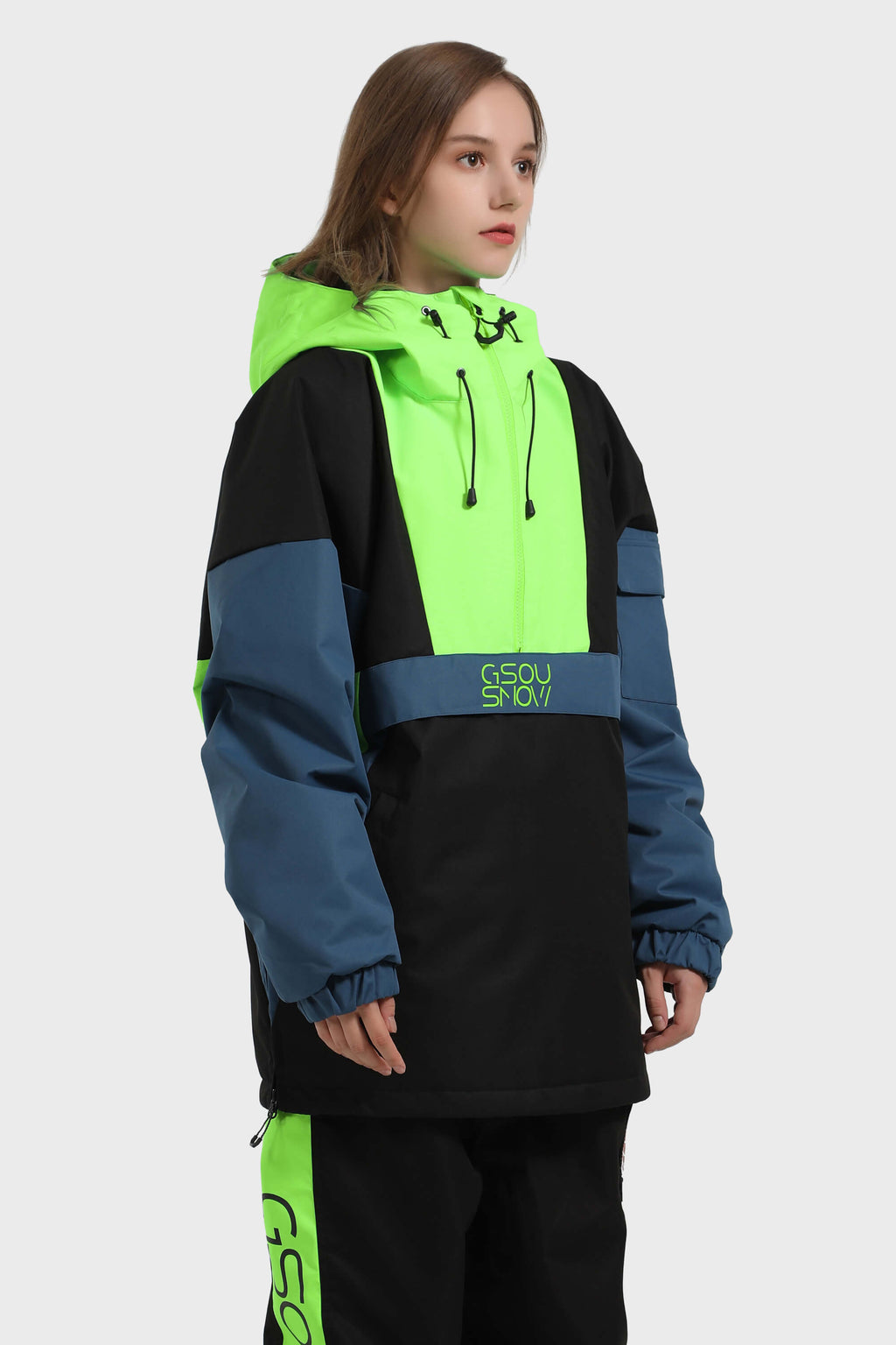 Women's Black & White Baggy Kangaroo Pocket Waterproof Ski Anorak Snowboard Anoraks