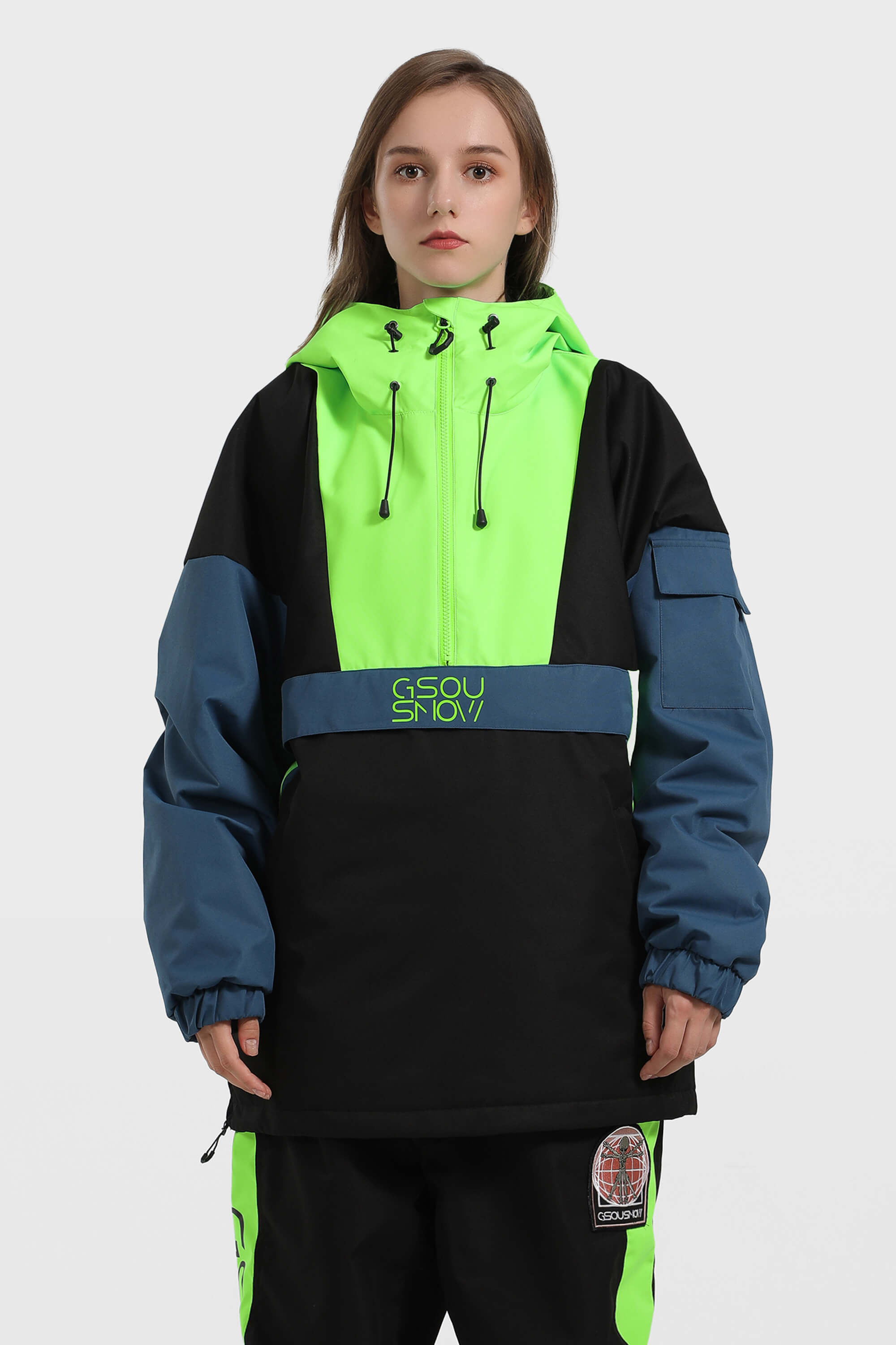 Women's Black & White Baggy Kangaroo Pocket Waterproof Ski Anorak Snowboard Anoraks