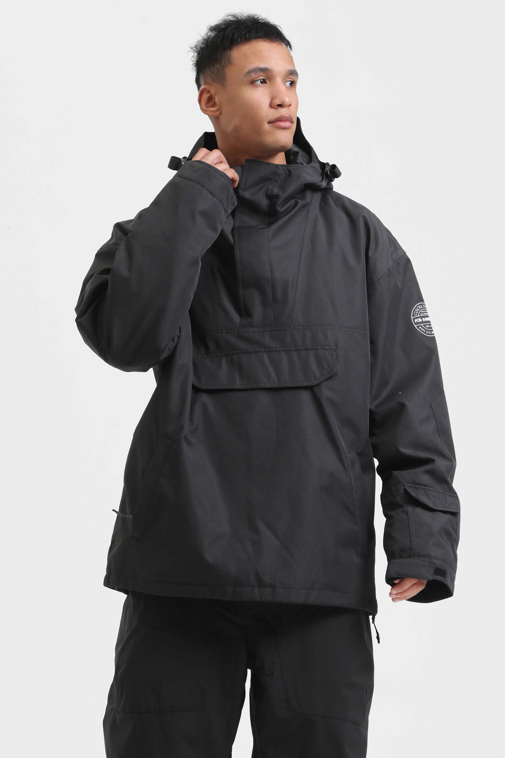 Men's Ivory & Black Insulated Color-Block Ski Anorak Snow Anoraks