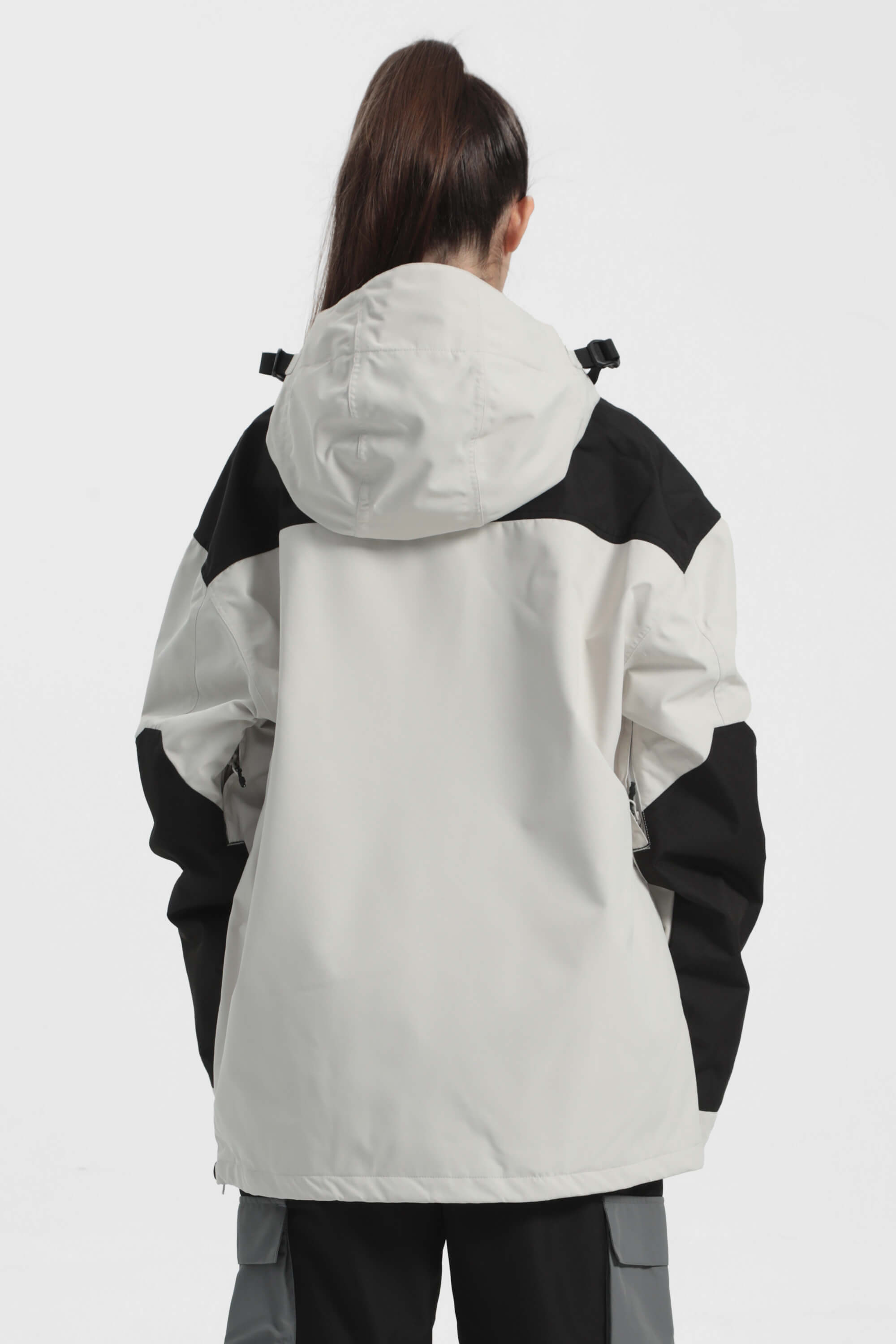 Women's Black Camo Insulated Color-Block Ski Anorak Snow Anoraks