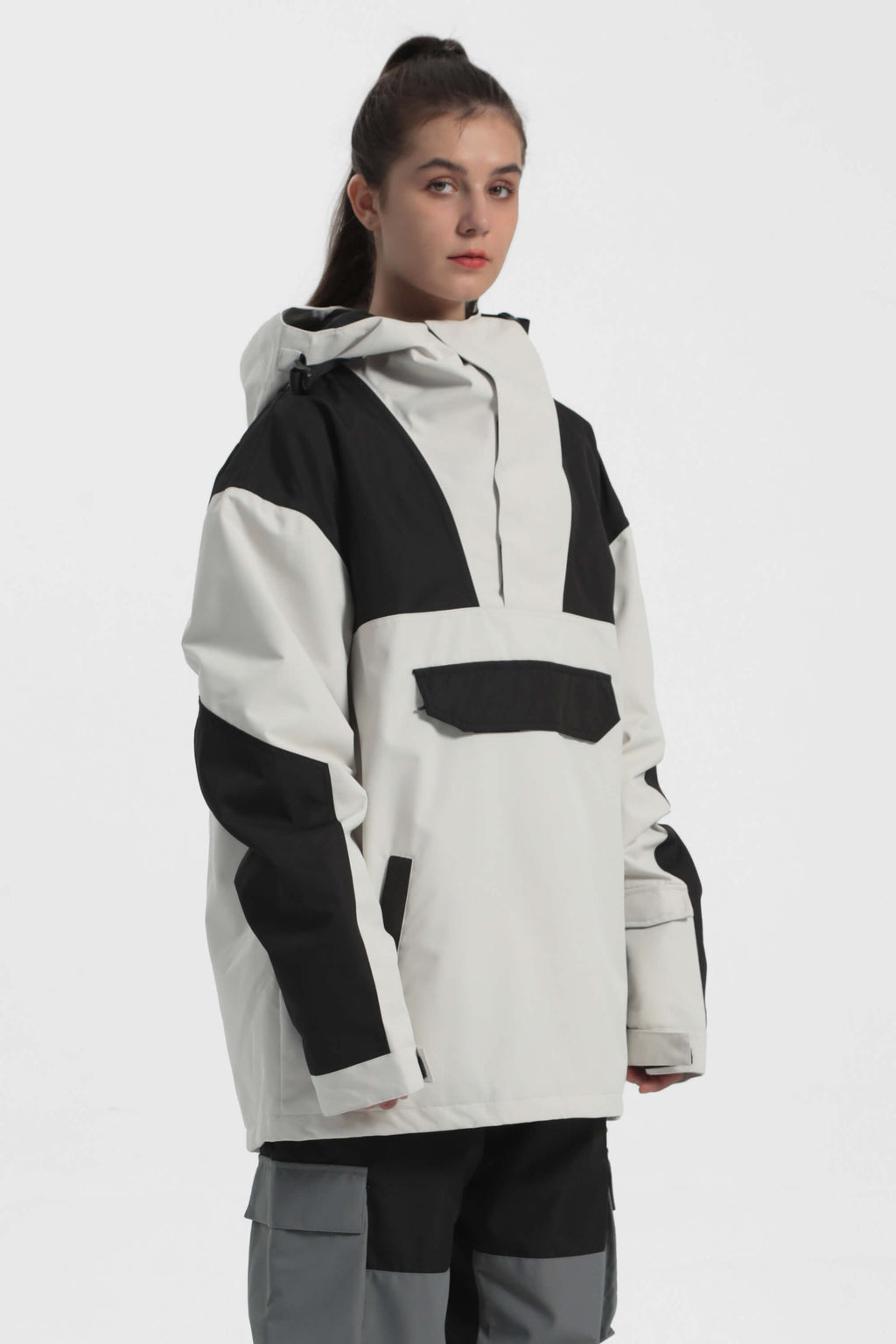 Women's Black Camo Insulated Color-Block Ski Anorak Snow Anoraks