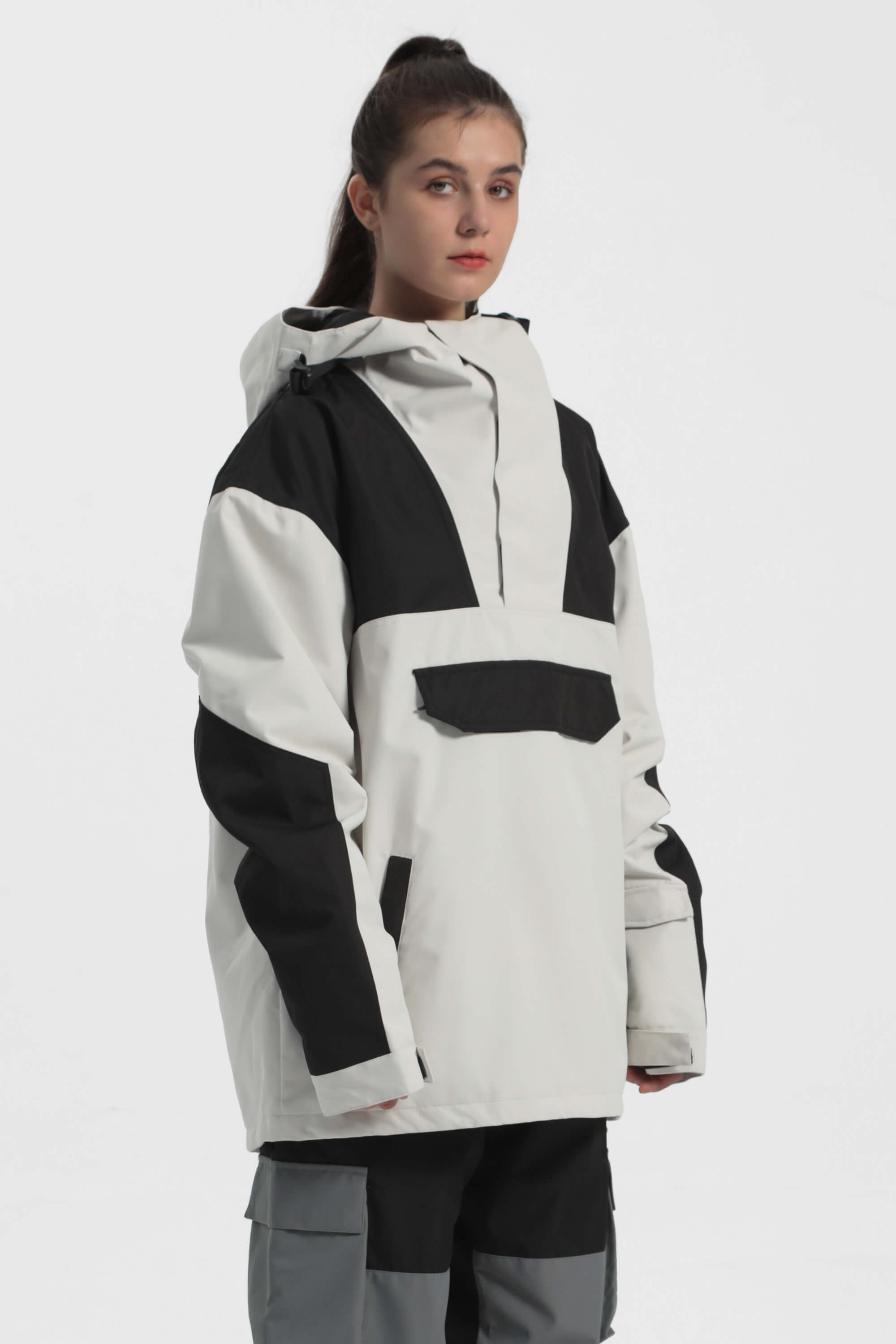 Women's Brown & Black Insulated Color-Block Ski Anorak Snow Anoraks