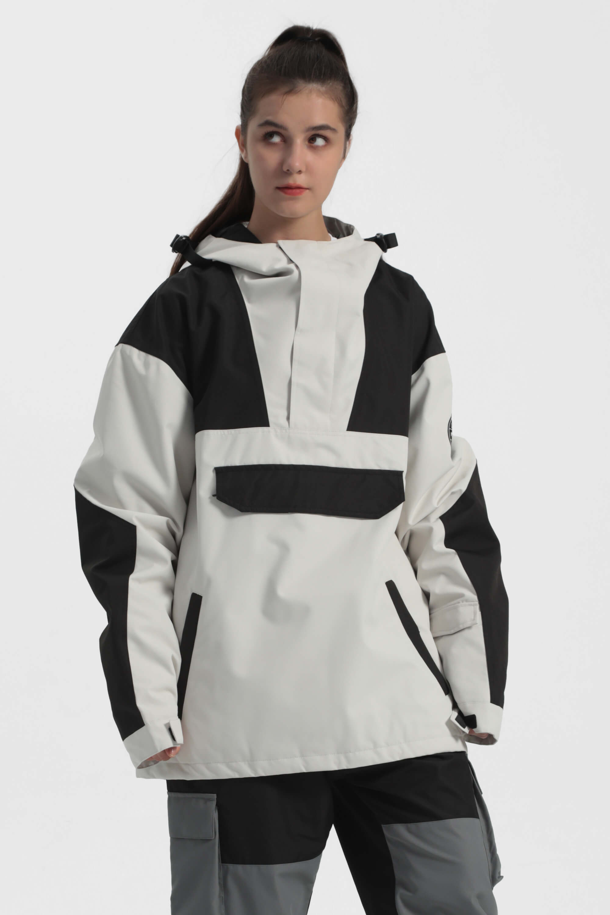 Women's Black Camo Insulated Color-Block Ski Anorak Snow Anoraks