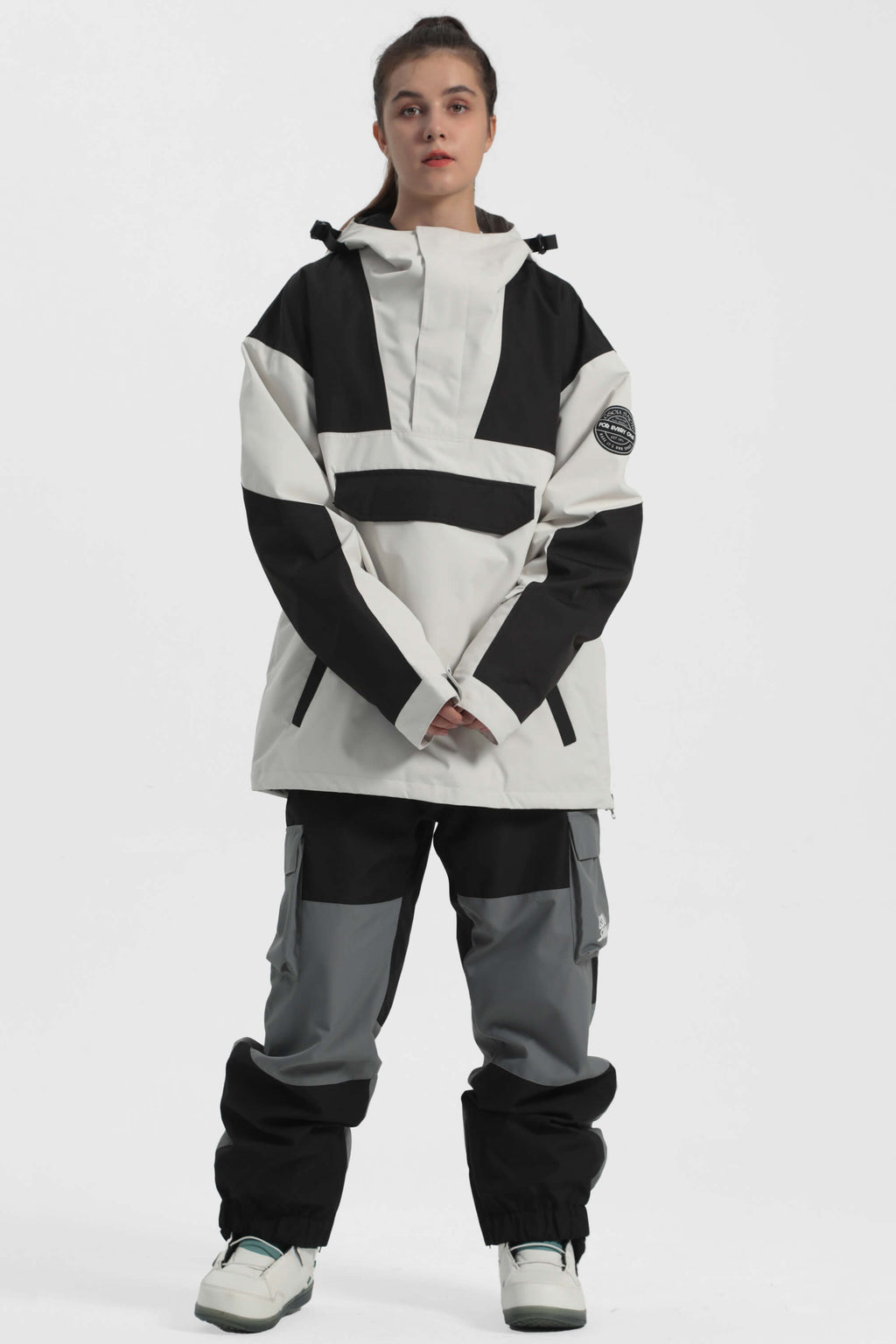 Women's Brown & Black Insulated Color-Block Ski Anorak Snow Anoraks