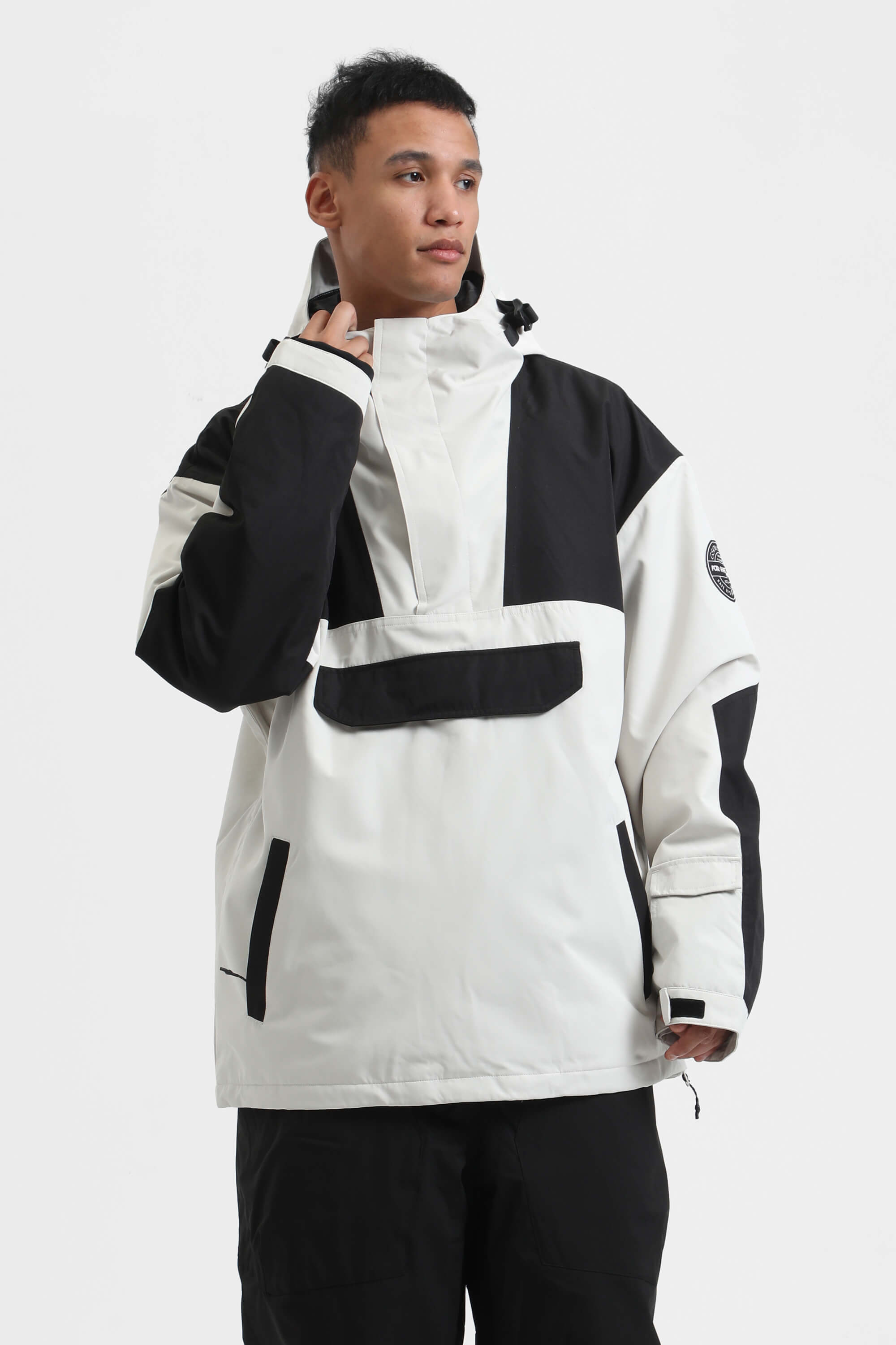 Men's Ivory & Black Insulated Color-Block Ski Anorak Snow Anoraks Main image