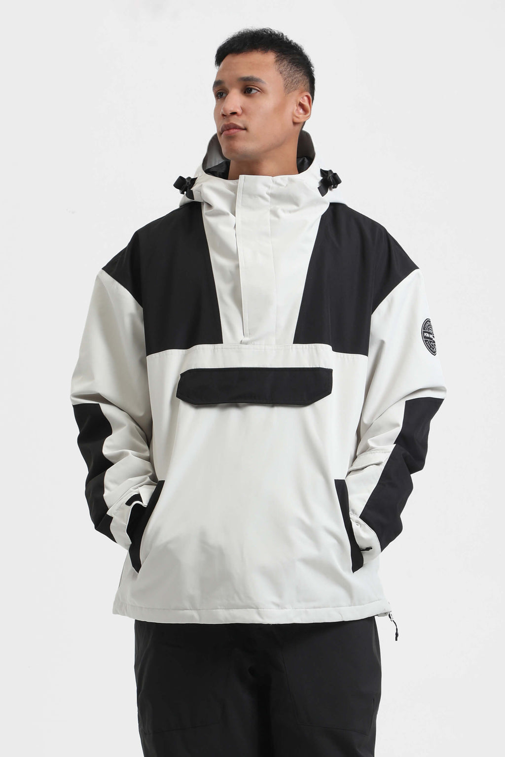 Men's Black Insulated Color-Block Ski Anorak Snow Anoraks