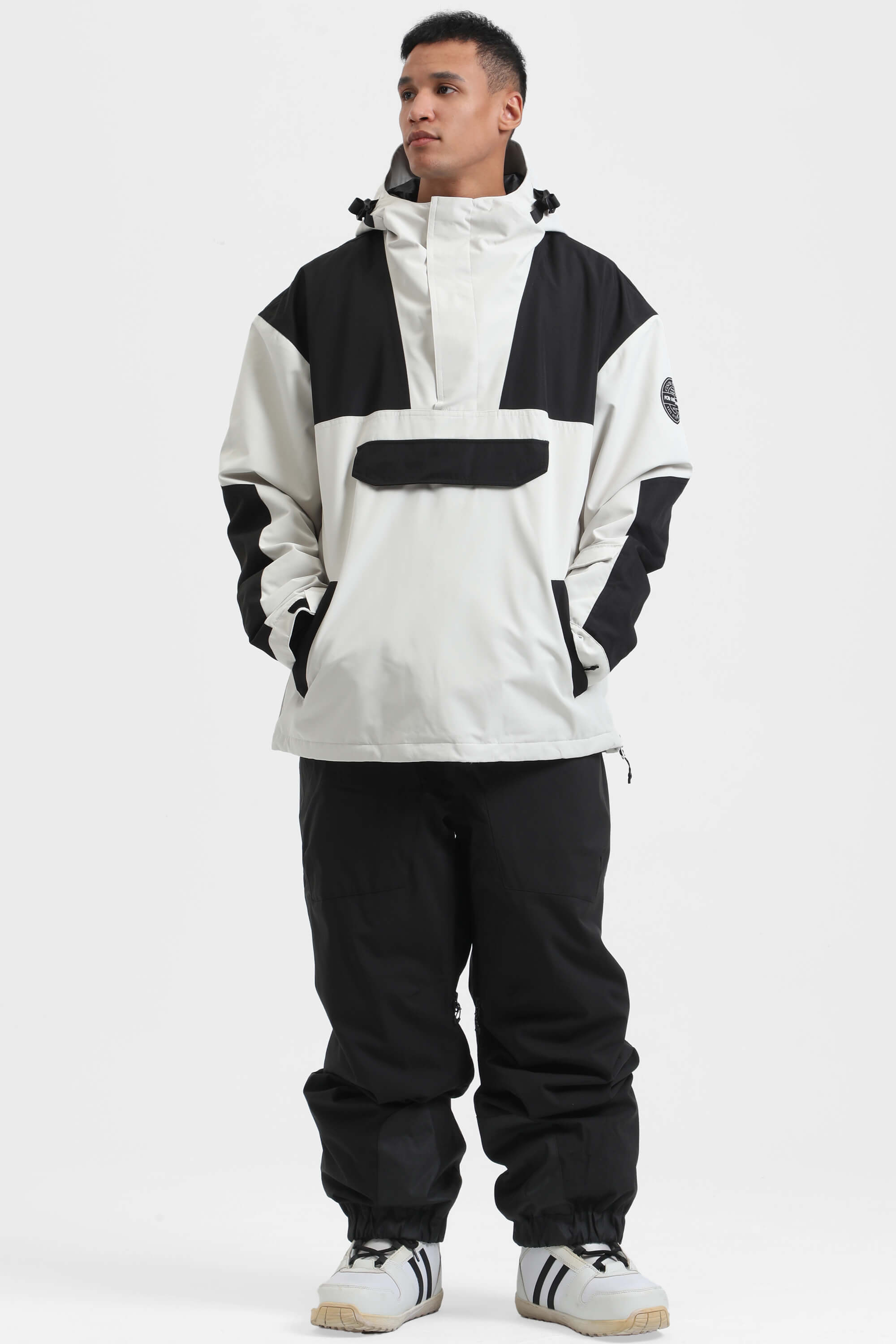 Men's Black Insulated Color-Block Ski Anorak Snow Anoraks