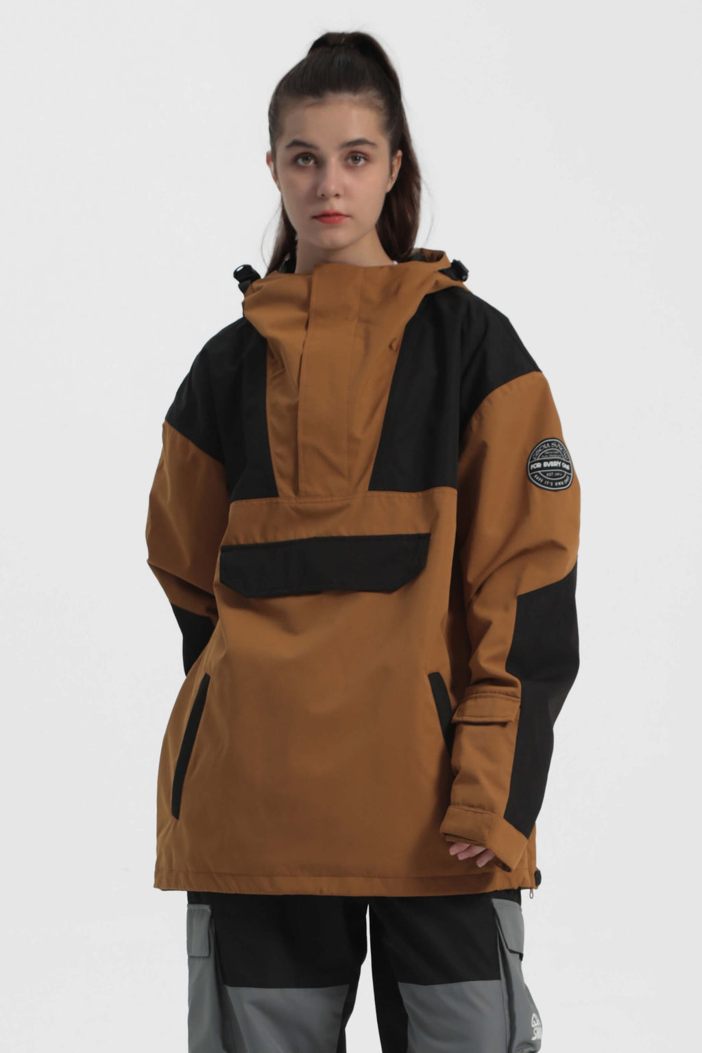 Women's Black Camo Insulated Color-Block Ski Anorak Snow Anoraks