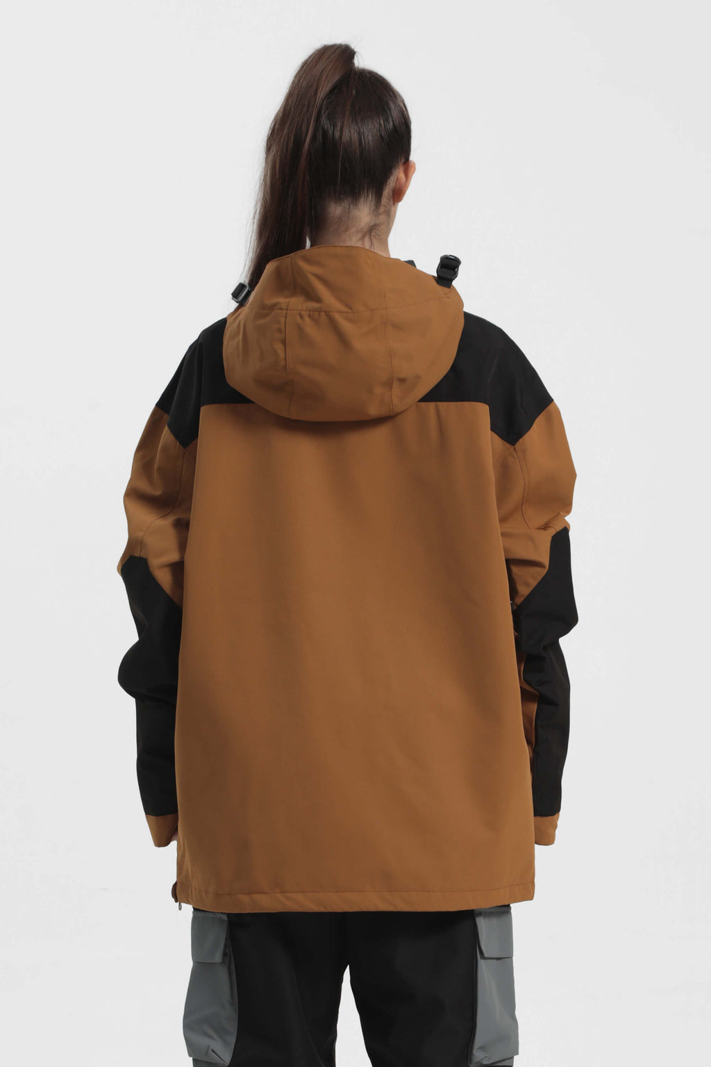 Women's Black Camo Insulated Color-Block Ski Anorak Snow Anoraks