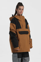 Women's Black Camo Insulated Color-Block Ski Anorak Snow Anoraks