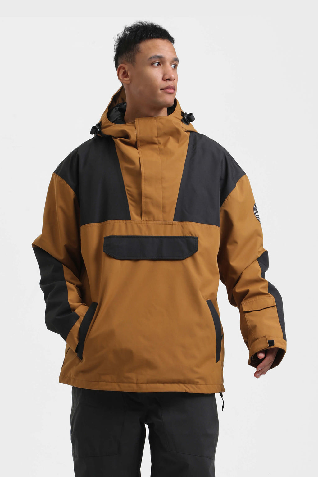 Men's Rust & Black Insulated Color-Block Ski Anorak Snow Anoraks