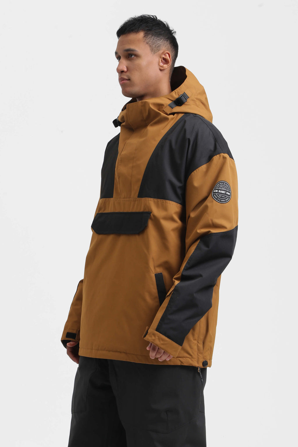 Men's Rust & Black Insulated Color-Block Ski Anorak Snow Anoraks