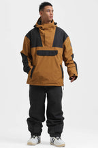 Men's Rust & Black Insulated Color-Block Ski Anorak Snow Anoraks