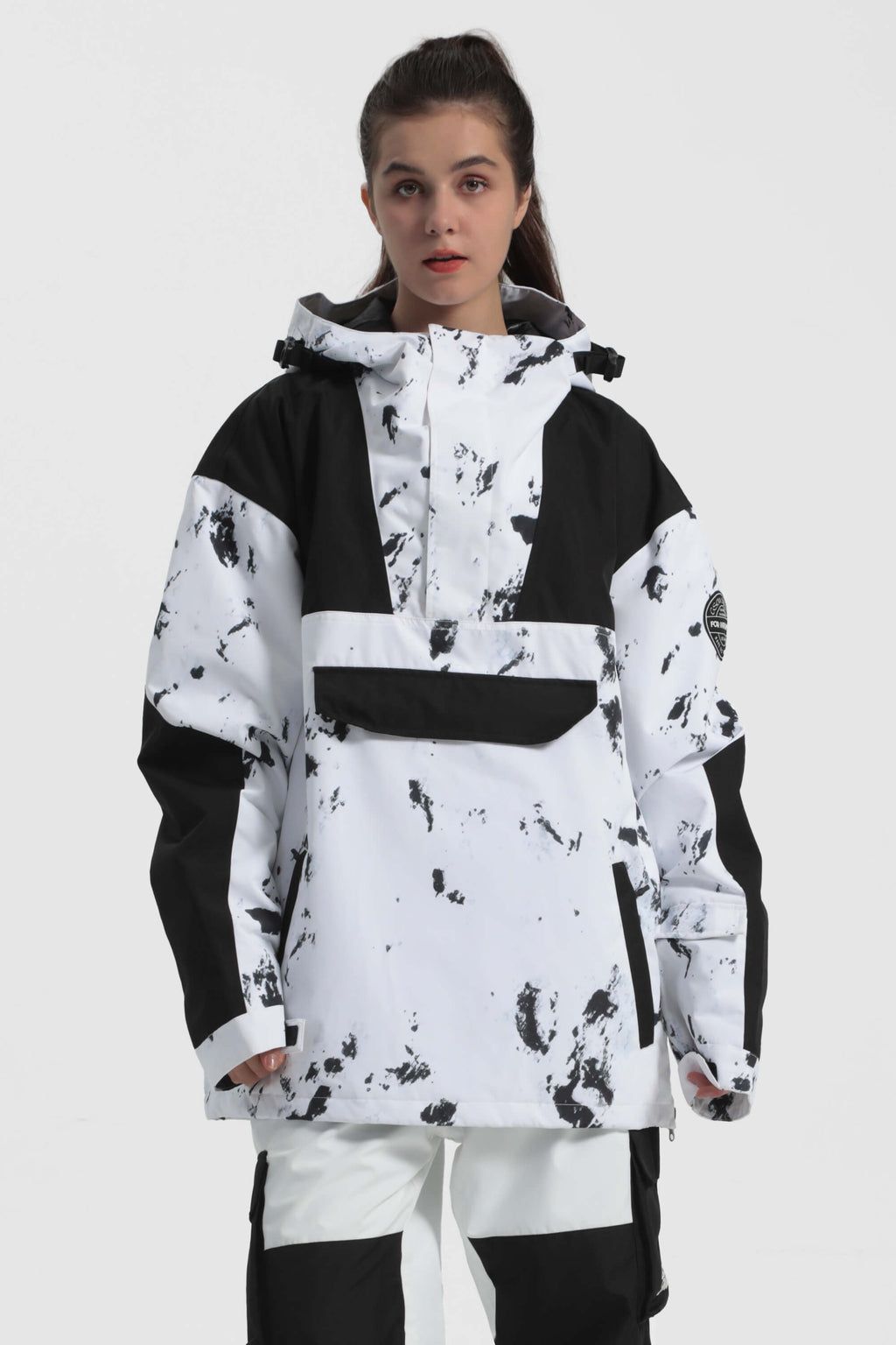 Women's Orange & Blue Insulated Color-Block Ski Anorak Snow Anoraks